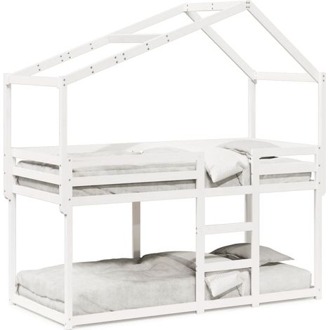 Maison Exclusive - Etagenbett mit Dach Weiß 80x200 cm Massivholz