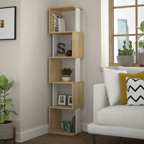 Decortie Piri Modern Bookcase Display Unit Tall 161cm - Oak / White
