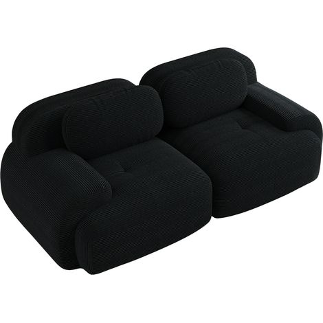 Canapé modulable sans cadre en velours côtelé noir, mousse haute densité 32D, accoudoirs courbés et base antidérapante pour salon ou chambre  CHICFURN (1/5)