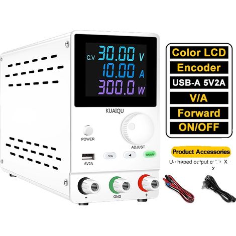 Fuente de alimentación de CC, pantalla LED de 4 dígitos, salida ajustable, SPPS-A3010D blanca, enchufe EU-a de 220 V CA (1/2)