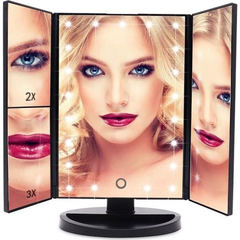 Miroir de Maquillage 21 LED lumineux Miroir de Cosmétique avec Triple de Grossissant Écran Tactile, Rotation de 180 degrés Miroir de