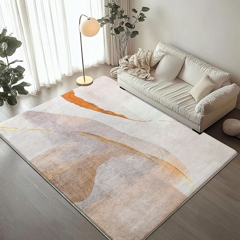 Tapis Salon à Poils Courts Antidérapant - Tapis de Chambre Moderne Abstrait,Super Doux Decoration Maison Grand Interieur Moquette,Brun/Or,160x200cm (1/5)
