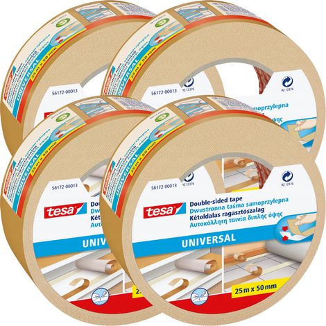 Ruban adhésif double face universel Tesa pour tapis 25m50mm x4 pièces.