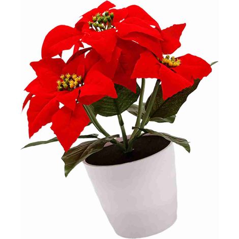 Plantes artificielles en pot, fleurs de Noël, lampe de table poinsettia artificielle, décorations festives (1/5)