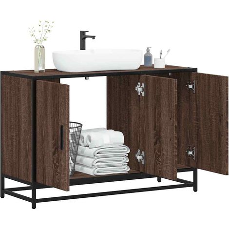 vidaXL Bathroom Sink Cabinet Brown Oak 90x33x60 cm Engineered Wood (1/5)