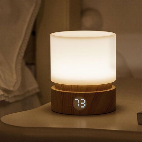 Lámpara de noche con temporizador, 3 modos, regulable a 3000K, batería recargable integrada - color madera (1/5)