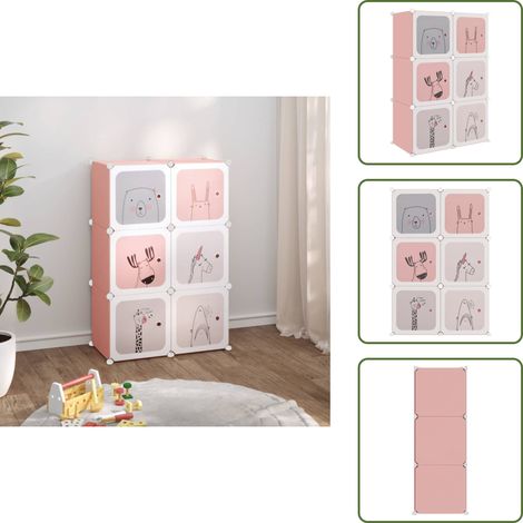 Armoire de rangement pour enfants avec 6 cubes Rose PP - Meuble Enfant - Rangements Enfants - Armoire Rangement - Étagère Jouet - Meuble Design Enfant (1/5)