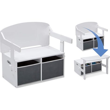 Panca, Scrivania e Organizzatore GINGER HOME 3 in 1 per Bambini con Spazio Portaoggetti, Bianco/Grigio (1/5)