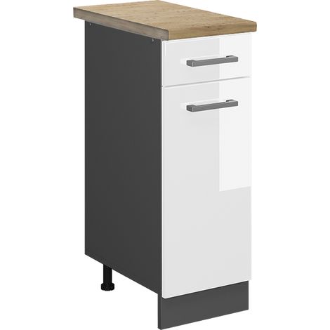 Küchenunterschrank R-Line, Weiß Hochglanz, 30 cm , AP Eiche, Vicco