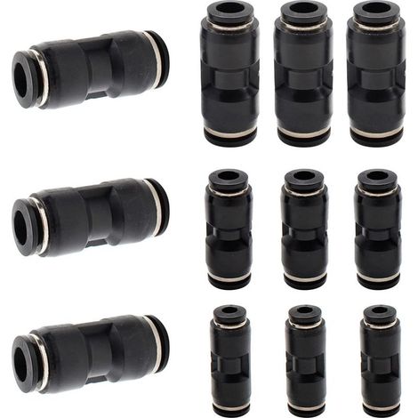 12 piezas de conectores rápidos neumáticos, conectores rectos de plástico, conectores rápidos de presión negros, adecuados para equipos traqueales. (1/5)