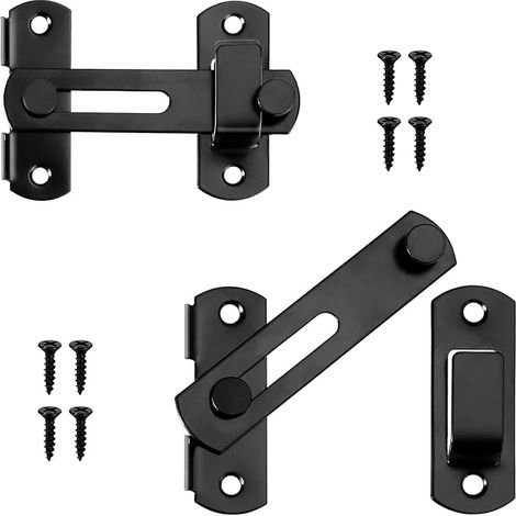 Verrou de Porte Coulissante en Acier Inoxydable Noir Mat, Serrure à Loquet Bascule Portes, Fenêtres, Portails Jardins, Vis de Montage, Usage Intérieur Extérieur (1/5)