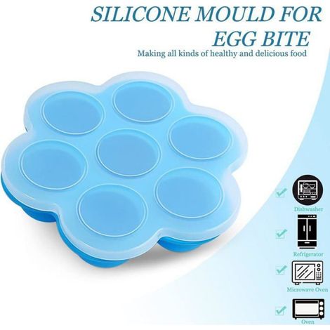 Moules en silicone pour œufs pochés sous vide, réutilisables, avec couvercle (bleu) (1/5)