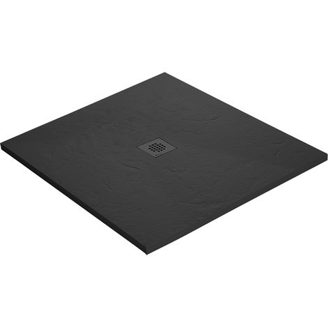 Receveur résine 120 x 120 cm noir effet ardoise - grille carrée centrée