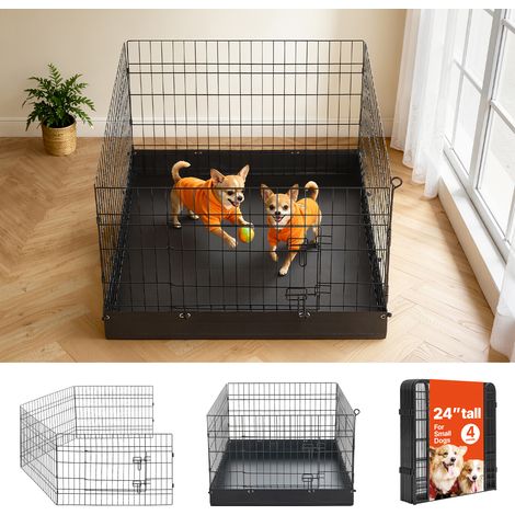 Mophorn Parque de metal plegable para perros y mascotas con base de tela Oxford,valla metálica para animales pequeños,altura de 61 cm,4 paneles de malla, accesorios de montaje,uso interior y exterior (1/5)
