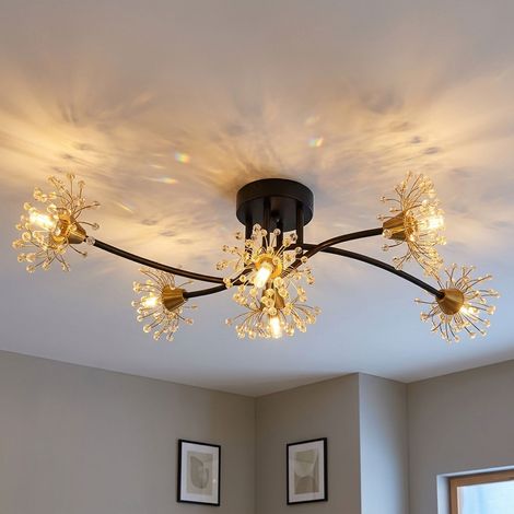 LED Deckenleuchte Kristalle Schlafzimmerleuchte 6-flammig Schwarz matt L 74 cm (1/5)