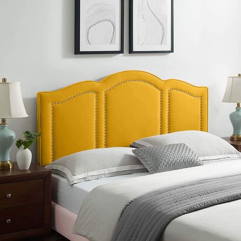 Makis Mustard Plush Small Double 26 inch Strutted Headboard (1/2)