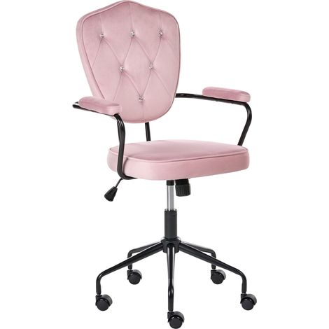 Sedia da ufficio con rivestimento in velluto rosa schienale girevoli e regolabili in altezza Velisse