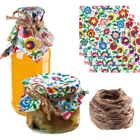 KADAX Deckel für Einmachgläser Blumen 10er Pack Schnur