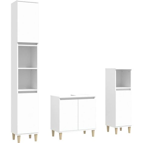 Maison Exclusive - 3-tlg. Badmöbel-Set Weiß Holzwerkstoff