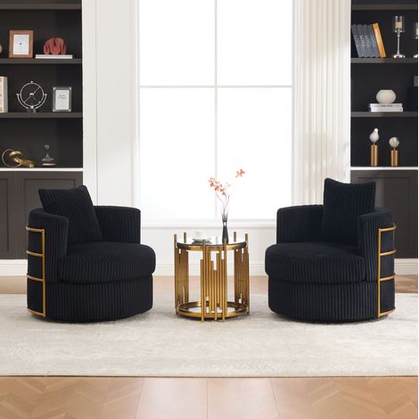 Poltrona girevole 360° in velluto a coste nero, set da 2, con contenitore (1/5)