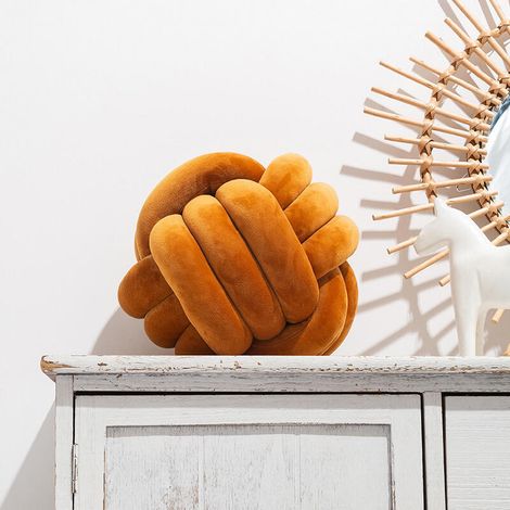 Cojín decorativo anudado: suave y cómodo, ideal para dormitorios, sofás, oficinas y más. (Color caramelo, 22 cm) (1/5)