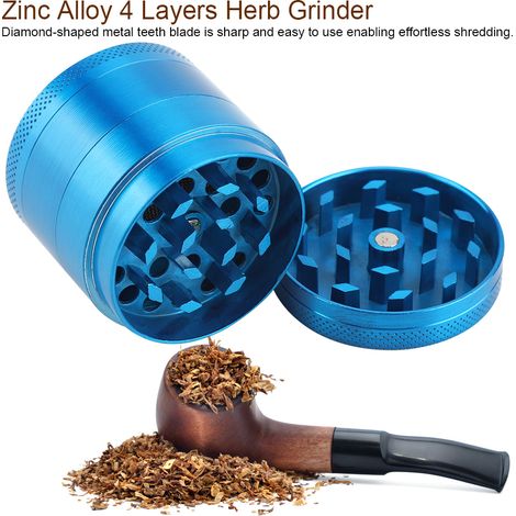 4-teilige Kräutermühle aus Zinklegierung, Gewürzmühle aus blauem Metall, Handmühle für Kräuter und Tabak, kompakter Zerkleinerer. (1/5)