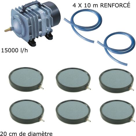 Set aérateur bassin de jardin 6 disques bulleurs 20 cm Pompe à air bassin de 25 à 30 m³ (1/5)