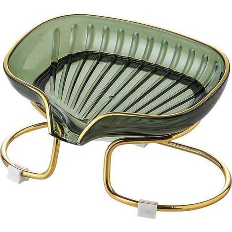 Support Pour Savon - 14 x 9 cm - Base Antidérapante avec Renfort Métallique - Évacuation Naturelle de l'Eau - Vert Foncé - 1 Pièce