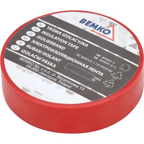 Ruban Isolant PVC Rouge - 15mm x 10m - Épaisseur 0,13mm - Adhésif Électrique