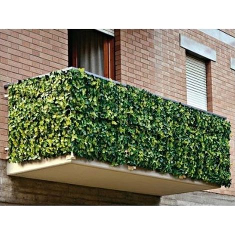 Trade Shop Traesio – Haie artificielle 1m x 3m – PVC traité UV – Rouleau de lierre vert pour balcon – Fixation crochet durable (1/3)