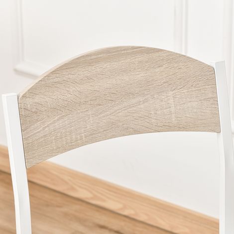 Ensemble salle à manger 5 pièces table + 4 chaises en MDF aspect bois et métal gris blanc, mobilier moderne pour cuisine ou séjour.