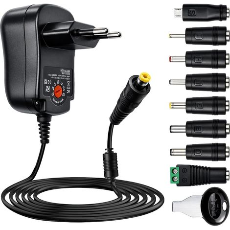 Bloc d'alimentation universel AC/DC 30 W 12 V 9 V 7,5 V 6 V 5 V 4,5 V 3 V avec 8 prises CC pour bandes LED, électronique, routeur et plus encore, max. 2000 mA (1/5)