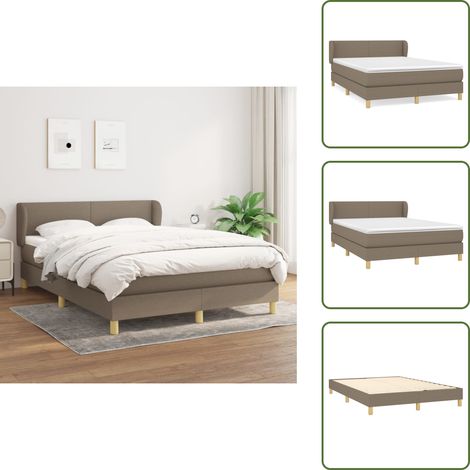 The Living Store Cama box spring con colchón tela gris taupe 140x190 cm - Colchón de muelles