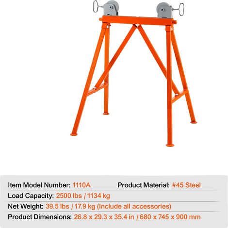 Support de tuyau, rouleaux réglables, capacité de 2500 lbs, Support de tuyau (1/2)