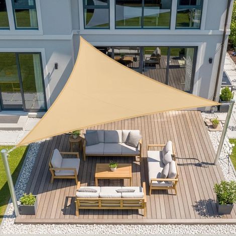 Sonnensegel Dreieckig Wasserdicht UV Schutz 5x5x5m Sandbeige (1/5)