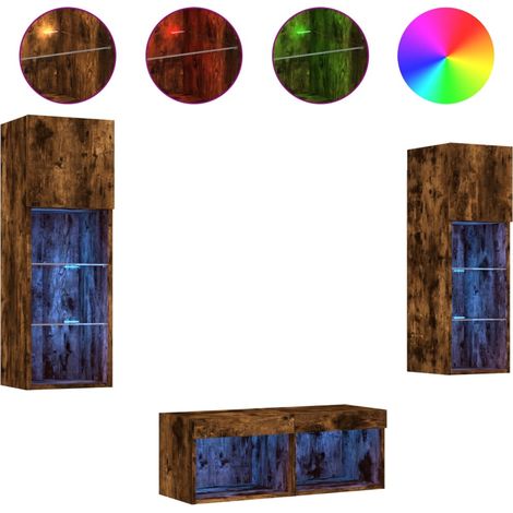 Maison Exclusive - 4-tlg. TV-Wohnwand mit LED-Leuchten Räuchereic