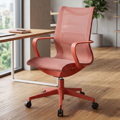 Wahason Sedia da ufficio ergonomica regolabile in altezza, poltrona da ufficio con seduta e schienale in rete, sedia da computer con rotelle girevoli, Rosso (1/5)