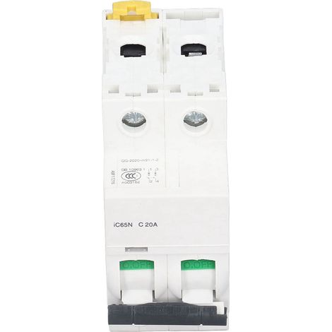 Disjoncteur miniature 2P pour montage sur rail DIN, protection contre les surcharges basse tension 400 V 20 A