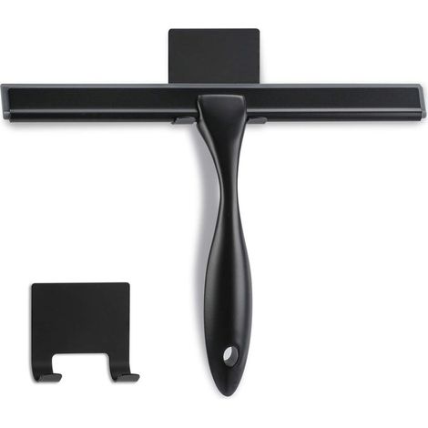 Raclette de douche - 25,4 cm - Noir mat - Raclette multifonction en acier inoxydable pour salle de bain, portes de douche, miroirs, carreaux et fenêtres de voiture - 100 % sans rayures (1/5)