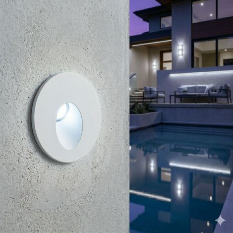 Faretto segnapasso LED da incasso rotondo 1.5W IP54 bianco luce bianca fredda 6500K inclinata in basso da esterno