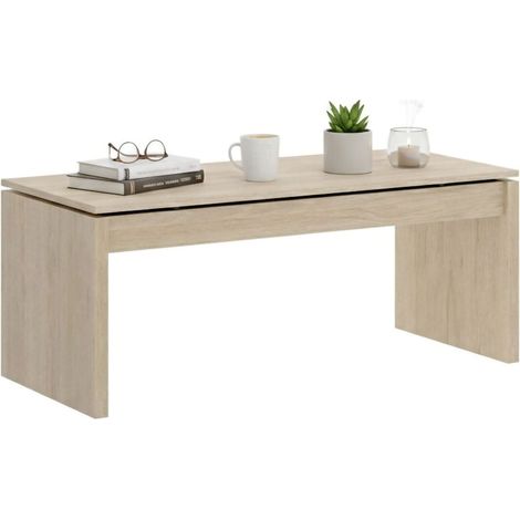 Dmora - Tavolino da salotto Audi, Porta riviste da soggiorno con vano portaoggetti, Tavolo basso da caffè elevabile, 102x50h43 cm, Rovere