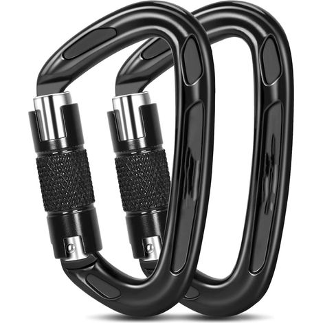 Mousqueton d'escalade à verrouillage automatique 25KN, en forme de D, verrouillage par rotation, mousqueton robuste, adapté à l'escalade et à la descente en rappel, longueur 10 cm, largeur 5,8 cm (1/2)