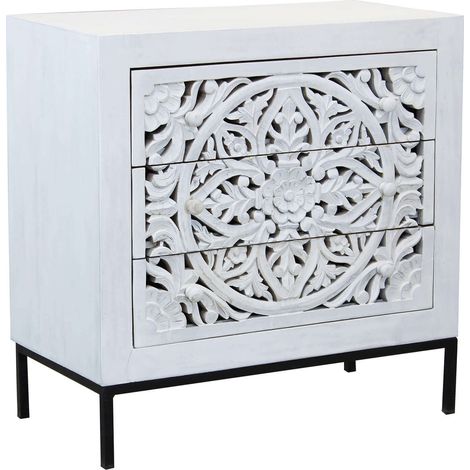 Mobile da interno a 3 cassetti in legno di mango e struttura in metallo Linea Elegance