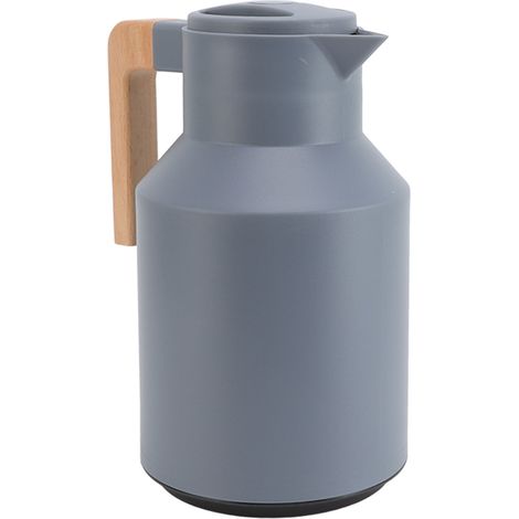 Akozon 1L Isolierte Wasserflasche im europäischen Stil mit Holzgriff – Kaffeemaschine für Zuhause, elegante Thermosflasche für Kaffee, Tee und Getränke (GRAU).