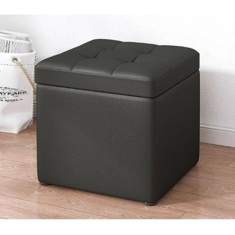 Tabouret De Rangement - Cuir Et Bois D Ingenierie - Pour Salon Intérieur - 30 X 30 X 35 Cm - 1 Piece (1/4)