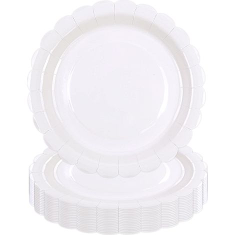 Lot de 50 Assiette Carton Blanc de 18 cm, Festonnées Assiette Jetable Vaisselle Jetable Anniversaire Pour Gâteaux Desserts Anniversaires Baby Showers Mariages Décorations (Blanc, 18cm) (1/5)