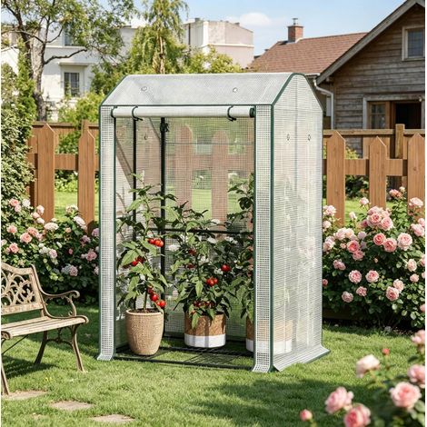 Invernadero 100x83x150 cm blanco en polietileno y acero galvanizado con puerta enrollable y ventilación (1/5)