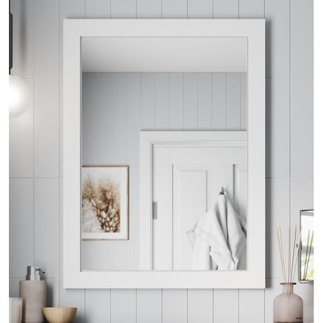 Framed Wooden Bathroom Mirror Wood Frame Wall Mounted Mirrors Grey 800 x 600mm (1/4)