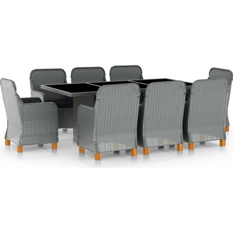Set da pranzo da 9 pezzi con cuscini resina intrecciata grigio chiaro 020014640