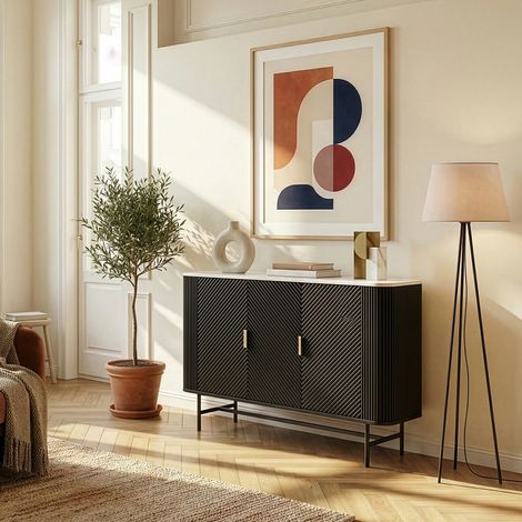 Buffet Olvehok 110 x 40 x 77 cm effet marbre noir [en.casa] (1/5)